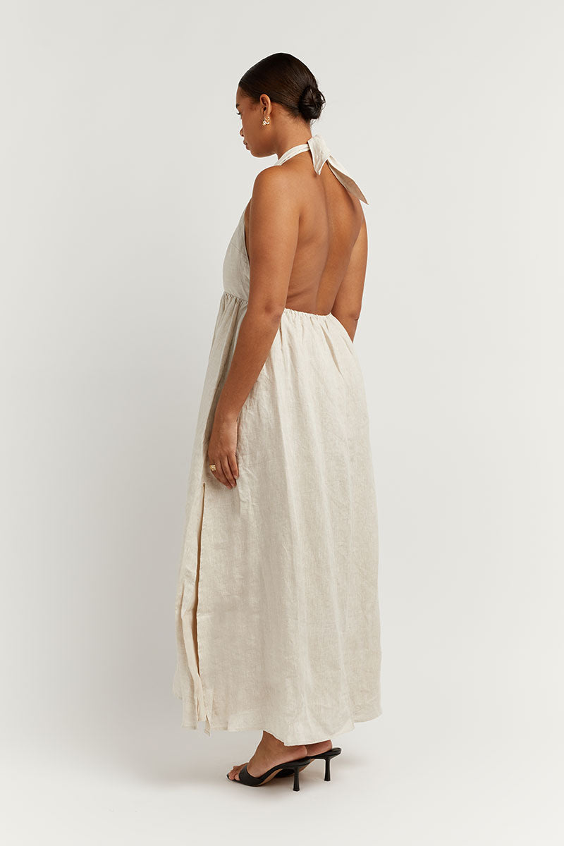 COOPER NATURAL LINEN MIDI DRESS | Dissh